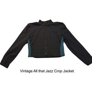 Vintage All That Jazz Black Crop Jacket Full Zip Striped Accents